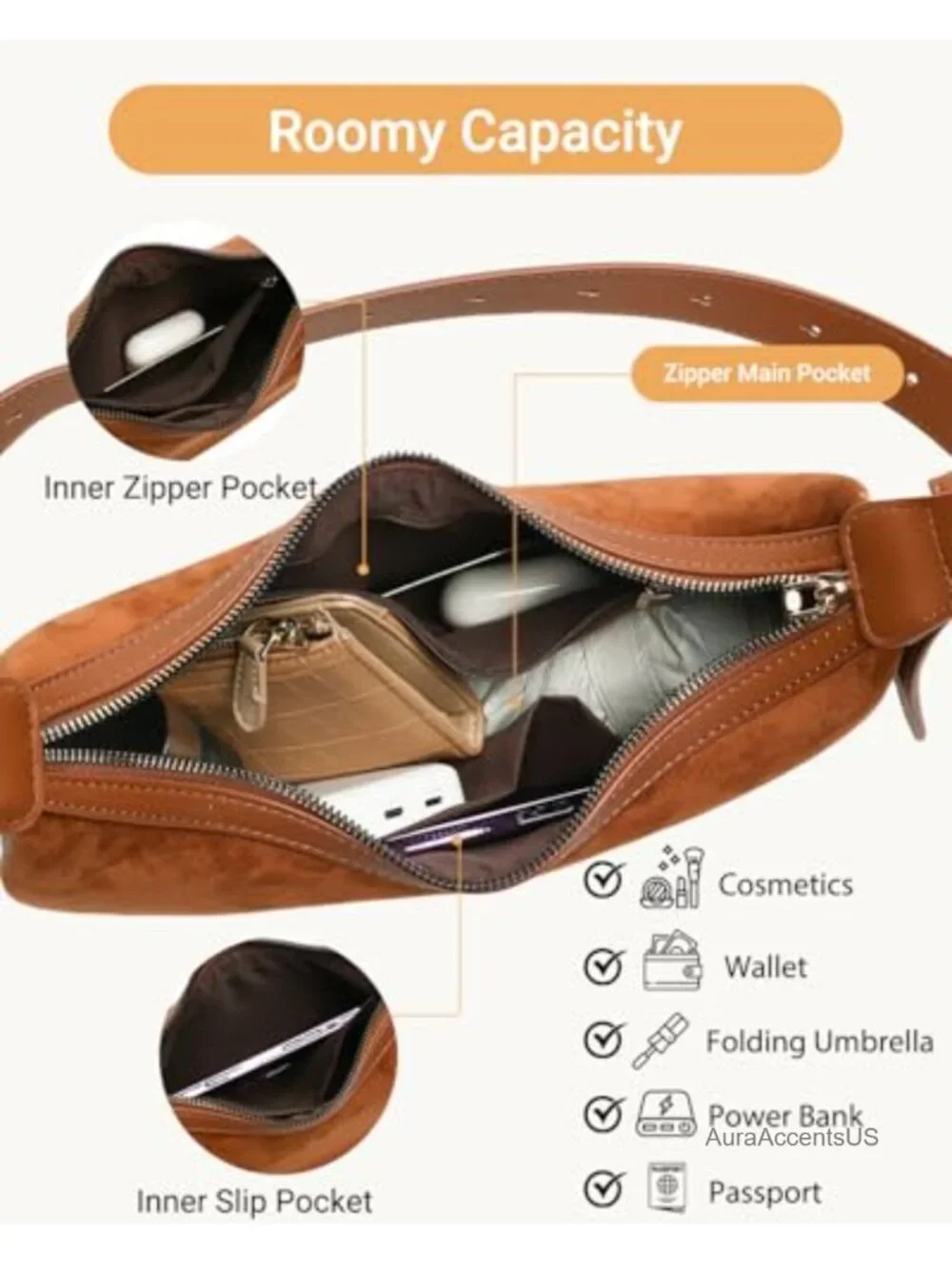 Faux Suede Crescent Hobo Shoulder Crossbody Bag for Women